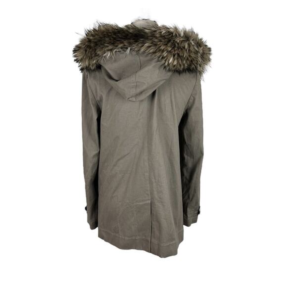 L’agence Parka Coat Detachable Faux Fur Hood Coat Plaid Wool Lining Size 4 - Picture 4 of 8